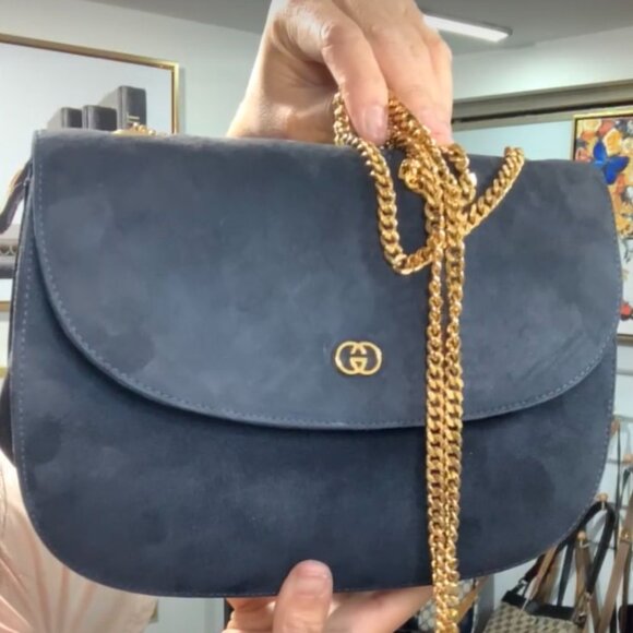 Gucci Blue and Gold Crossbody Bag with Luxurious Chain - Picture 1 of 1